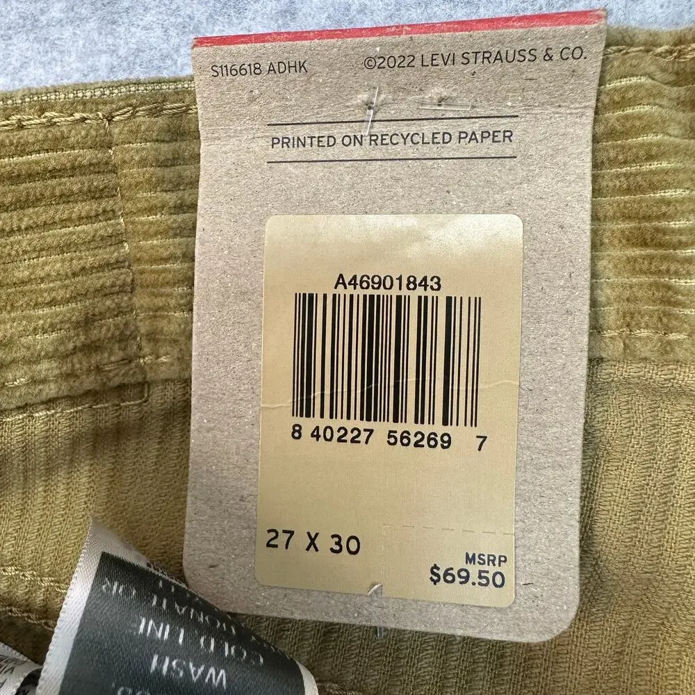 Levi's Corduroy Pants Mens 27x30 Golden Tan Straight Leg Regular Fit 5-Pocket